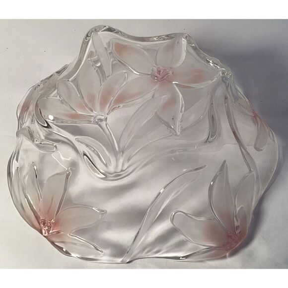 Vintage Floral Crystal Frosted Glass Bowl 9.5” Frosted Dish - Picture 3 of 4